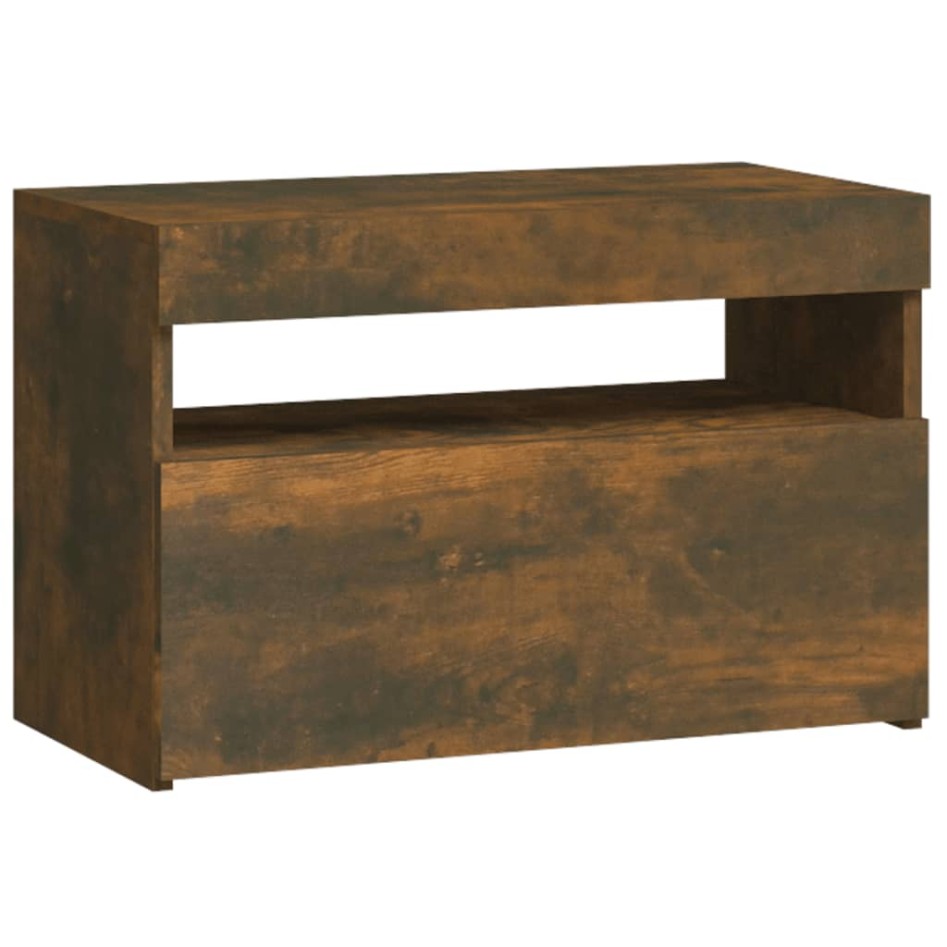 Mesita de noche con luces LED color roble ahumado 60x35x40