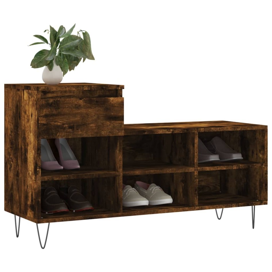 Mueble zapatero madera contrachapada roble ahumado 102x36x60