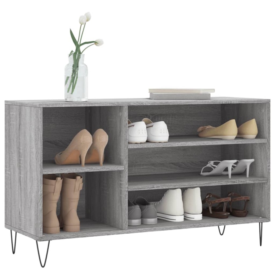 Mueble zapatero madera contrachapada gris Sonoma 102x36x60