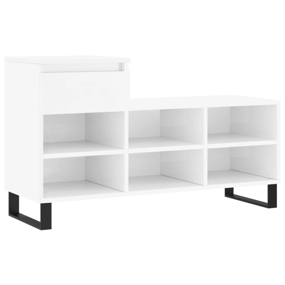 Mueble zapatero madera contrachapada blanco brillo 102x36x60