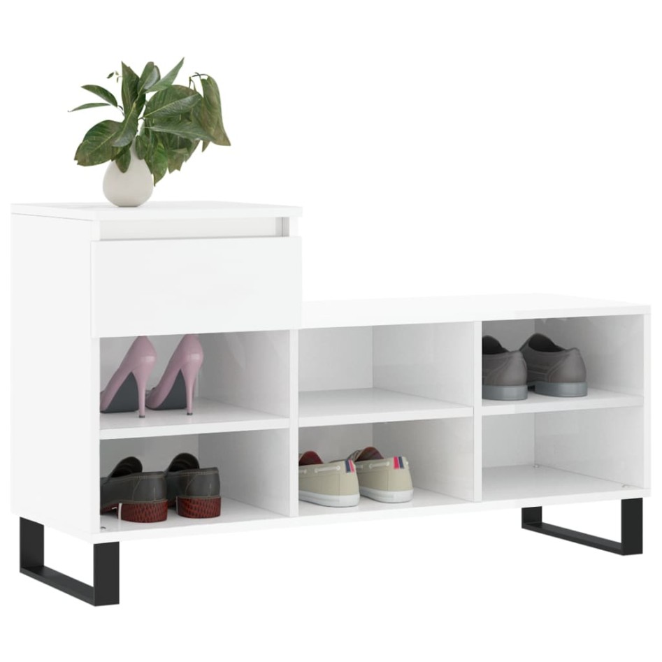 Mueble zapatero madera contrachapada blanco brillo 102x36x60
