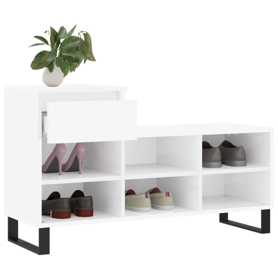 Mueble zapatero madera contrachapada blanco brillo 102x36x60