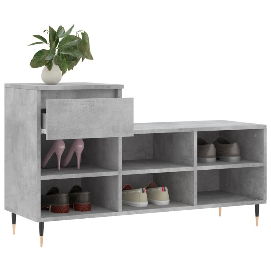 Mueble zapatero madera contrachapada gris hormigón 102x36x60
