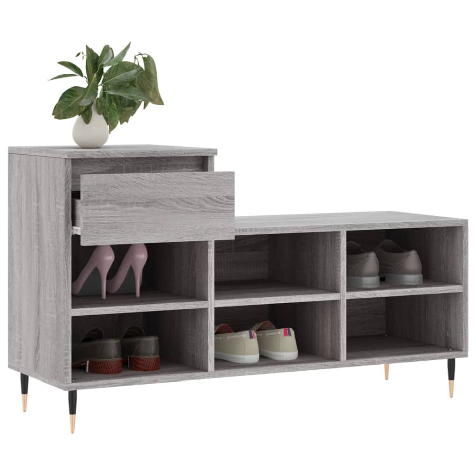 Mueble zapatero madera contrachapada gris Sonoma 102x36x60