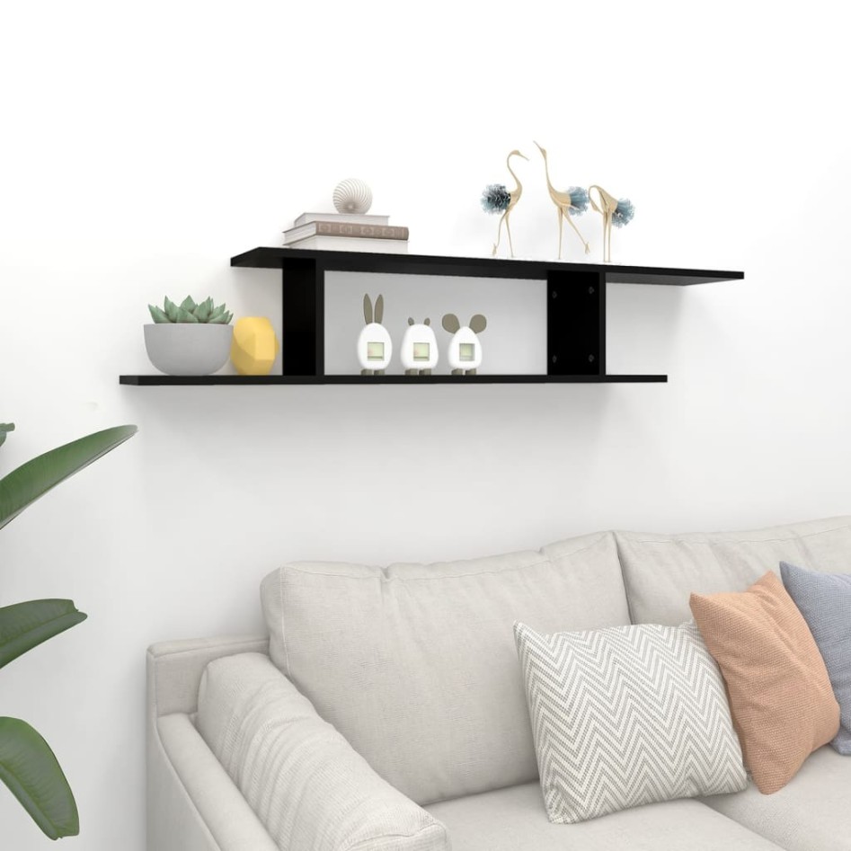 Estante de pared para TV madera contrachapada negro