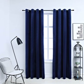 Cortinas opacas anillas 2 pzas terciopelo azul oscuro