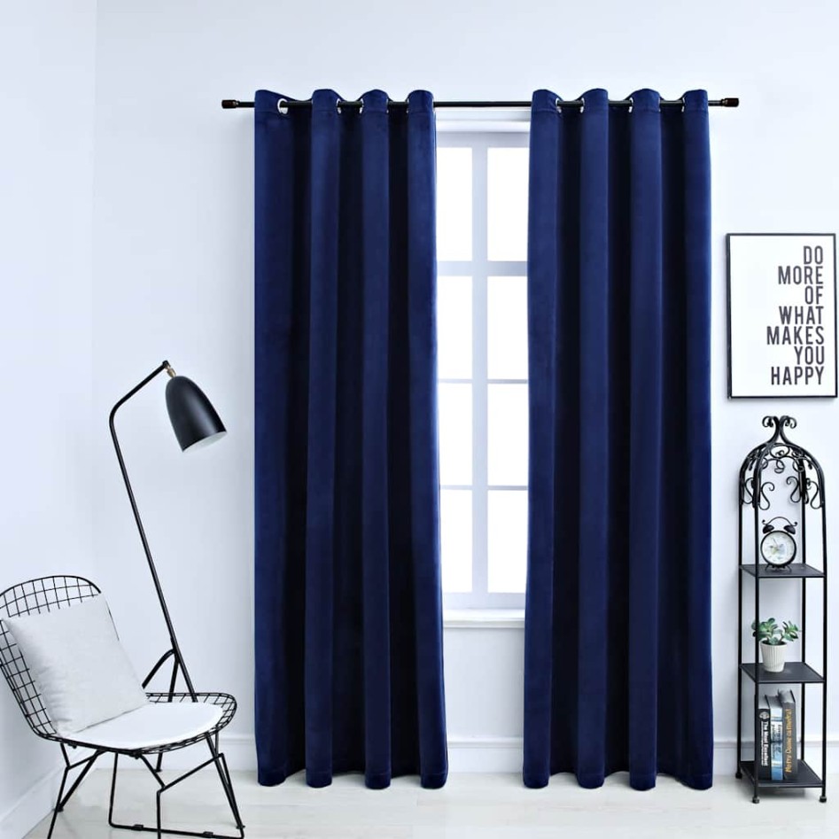 Cortinas opacas anillas 2 pzas terciopelo azul oscuro