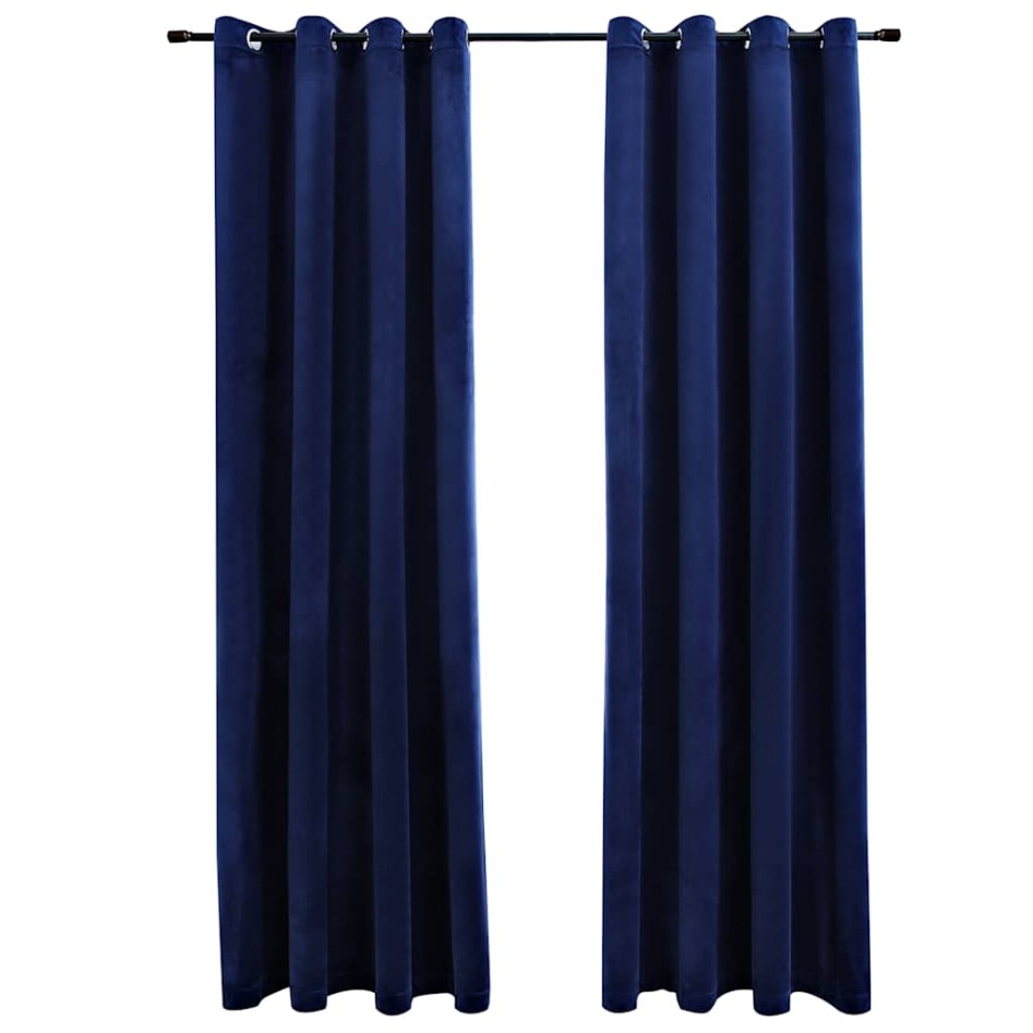 Cortinas opacas anillas 2 pzas terciopelo azul oscuro
