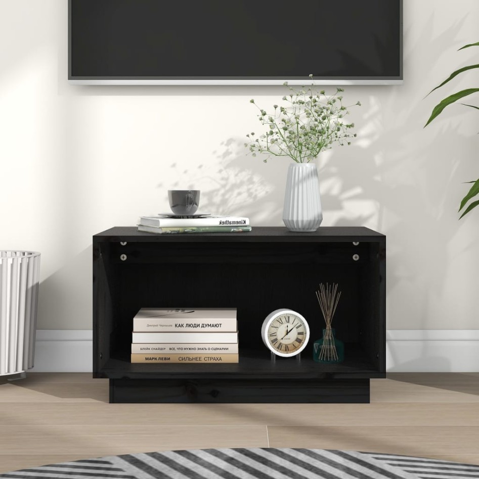 Mueble de TV de madera maciza de pino negro 60x35x35