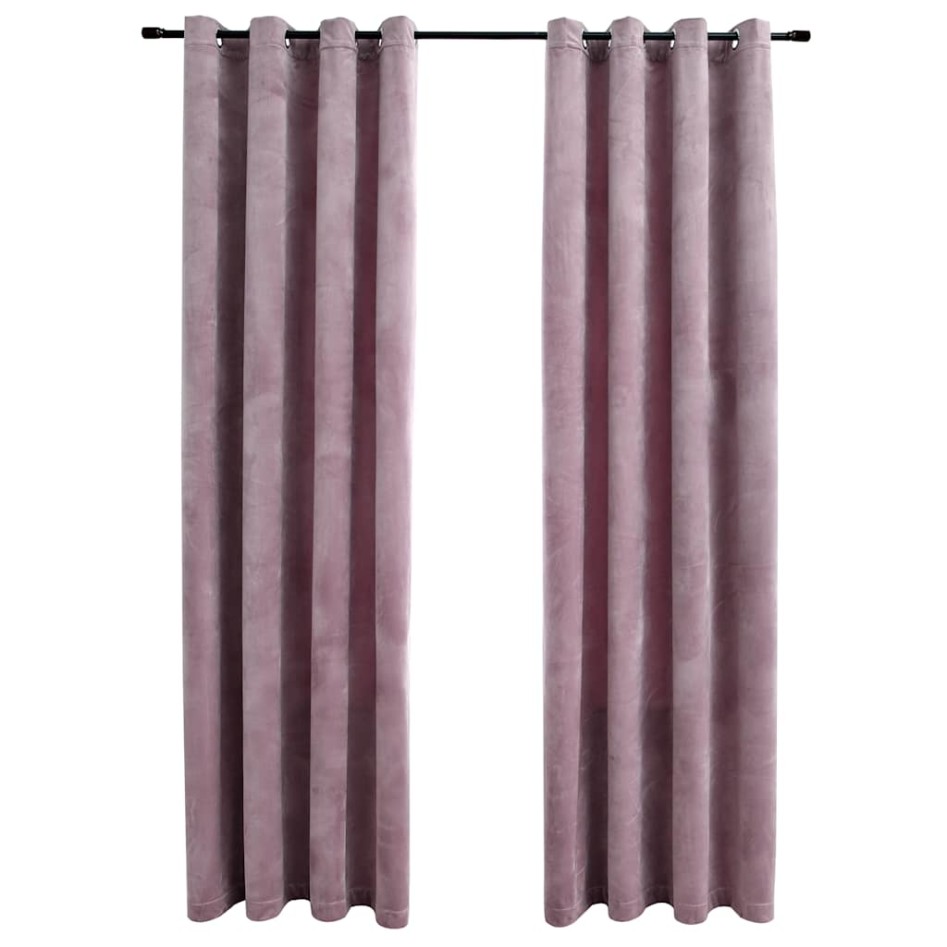 Cortinas opacas anillas 2 uds terciopelo rosa viejo 140x175
