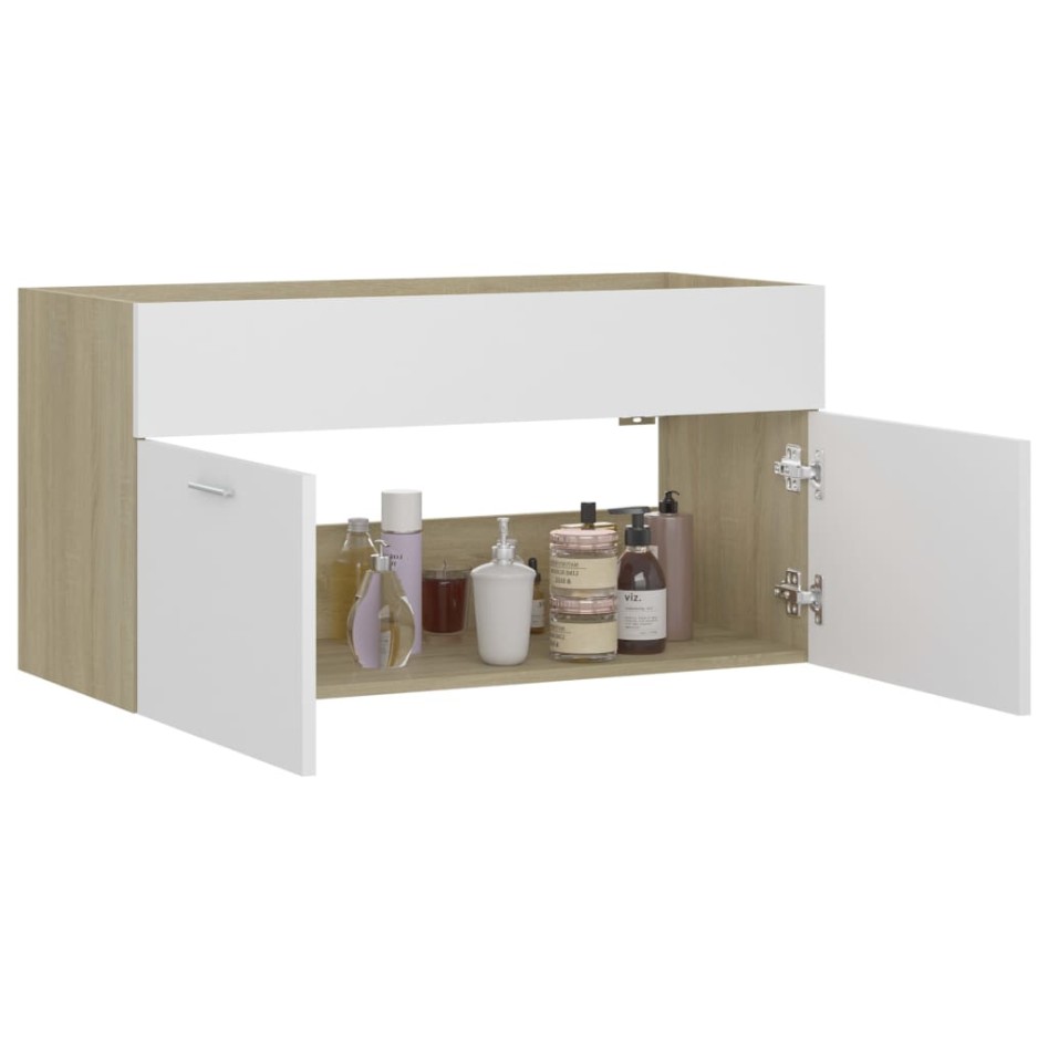 Armario para lavabo contrachapada blanco roble 90x38,5x46