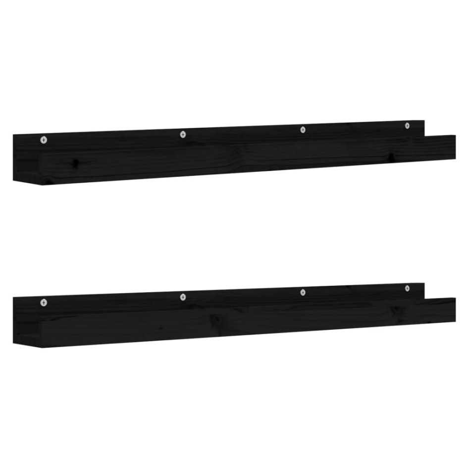 Estantes de pared 2 uds madera maciza de pino negro 110x12x9
