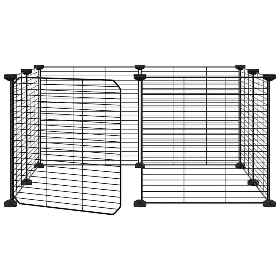Jaula para mascotas de 8 paneles con puerta acero negro