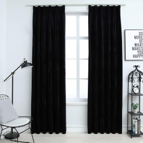 Cortinas opacas con ganchos 2 pzas terciopelo negro 140x175