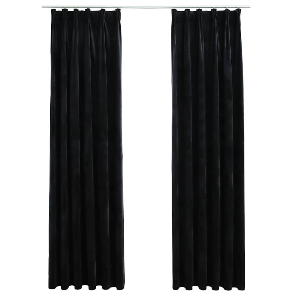 Cortinas opacas con ganchos 2 pzas terciopelo negro 140x175