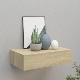 Estante con cajón de pared MDF roble 40x23,5x10