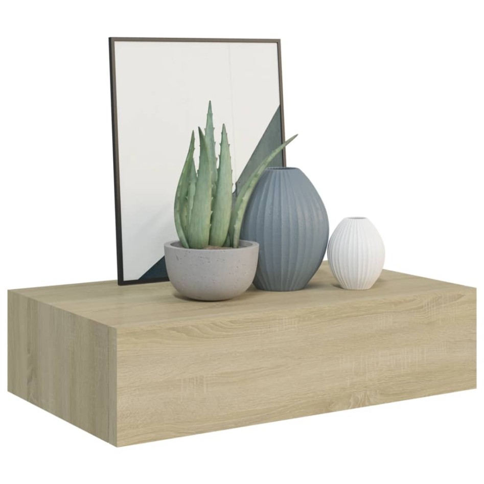 Estante con cajón de pared MDF roble 40x23,5x10