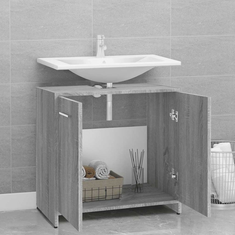 Armario de baño madera contrachapada gris Sonoma 60x33x60