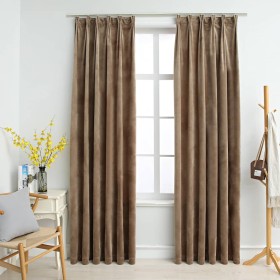 Cortinas opacas con ganchos 2 pzas terciopelo beige 140x175