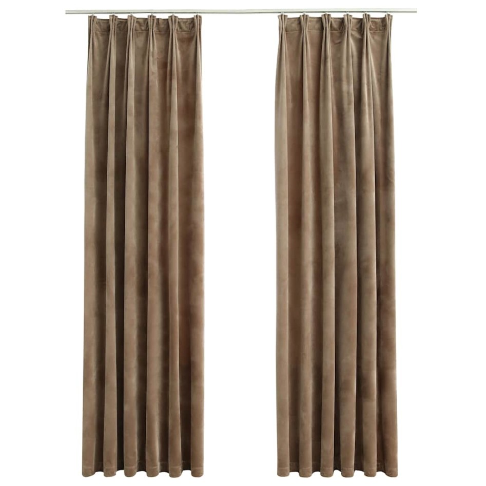 Cortinas opacas con ganchos 2 pzas terciopelo beige 140x175