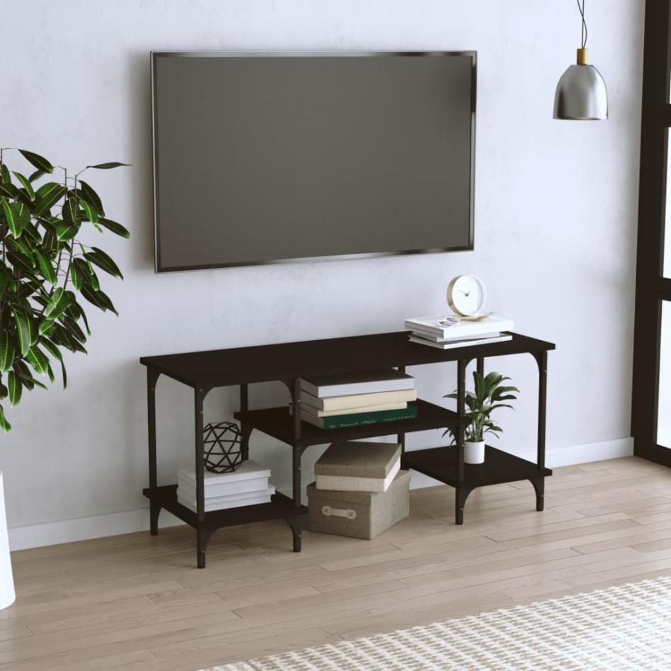 Mueble de TV madera contrachapada negro 102x35x45,5