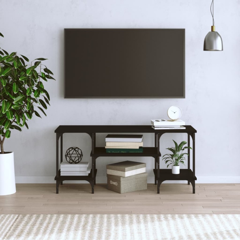 Mueble de TV madera contrachapada negro 102x35x45,5