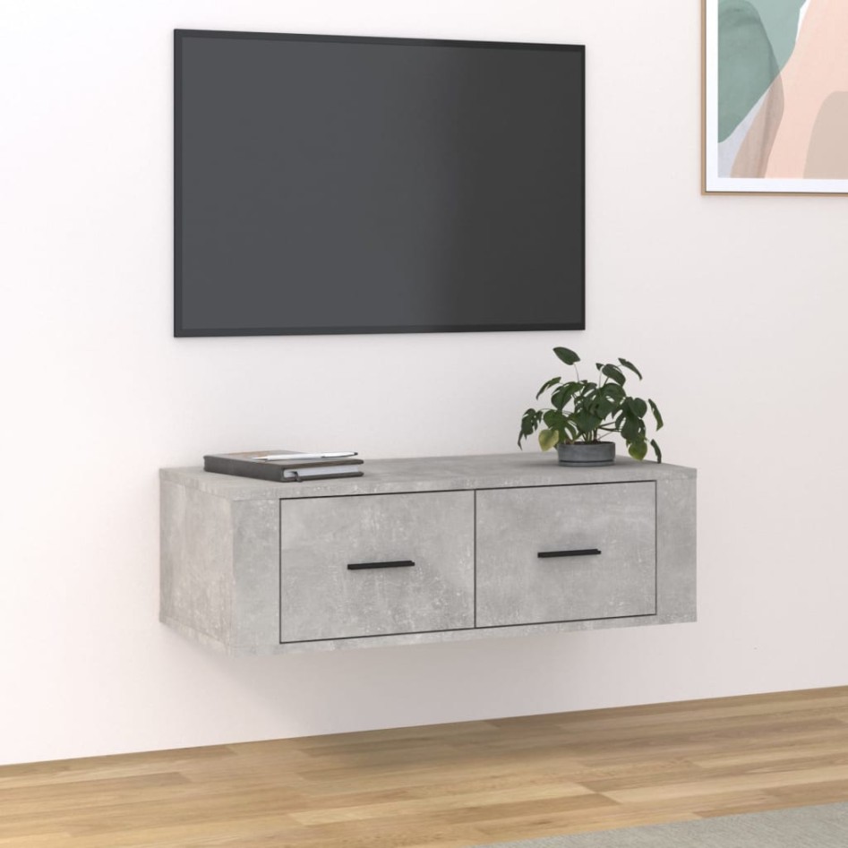 Mueble de TV colgante madera gris hormigón 80x36x25