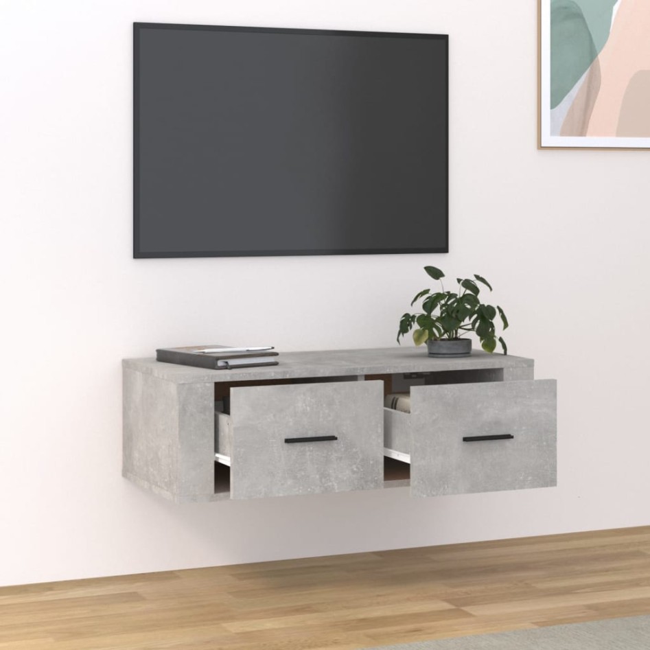 Mueble de TV colgante madera gris hormigón 80x36x25