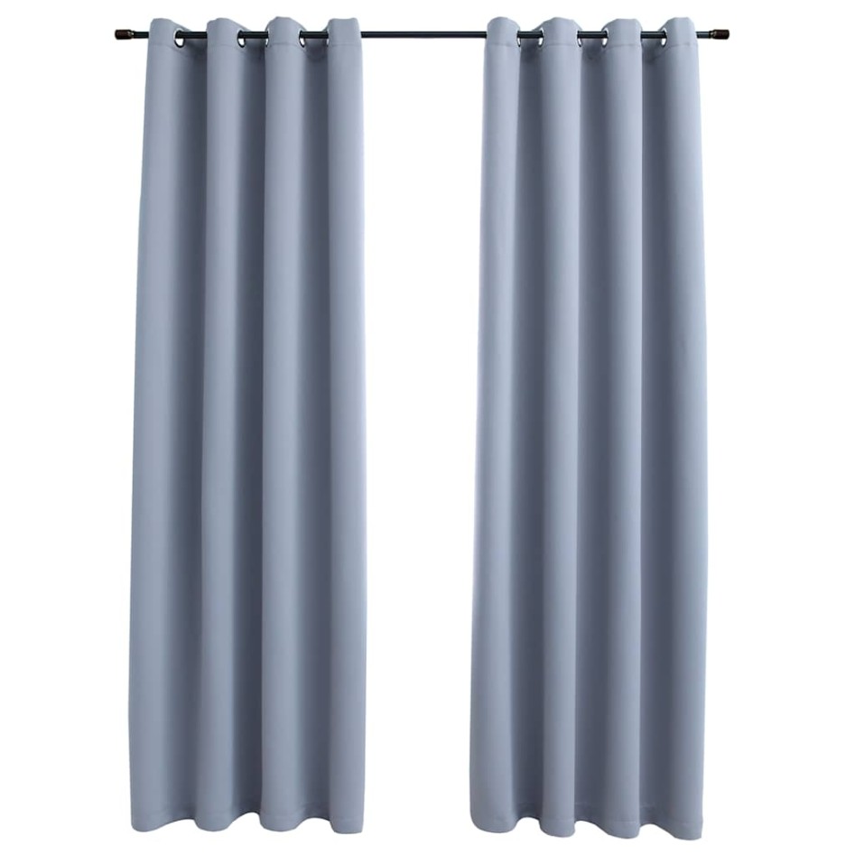 Cortinas opacas con anillas de metal 2 pzs gris 140x225