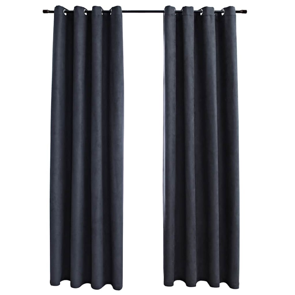 Cortinas opacas y aros de metal 2 pzs gris antracita 140x225
