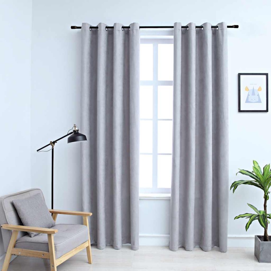 Cortinas opacas con anillas de metal 2 piezas gris 140x225