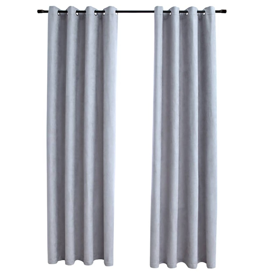 Cortinas opacas con anillas de metal 2 piezas gris 140x225
