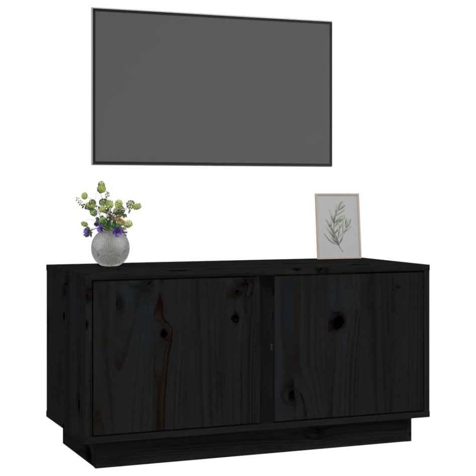 Mueble de TV madera maciza de pino negro 80x35x40,5