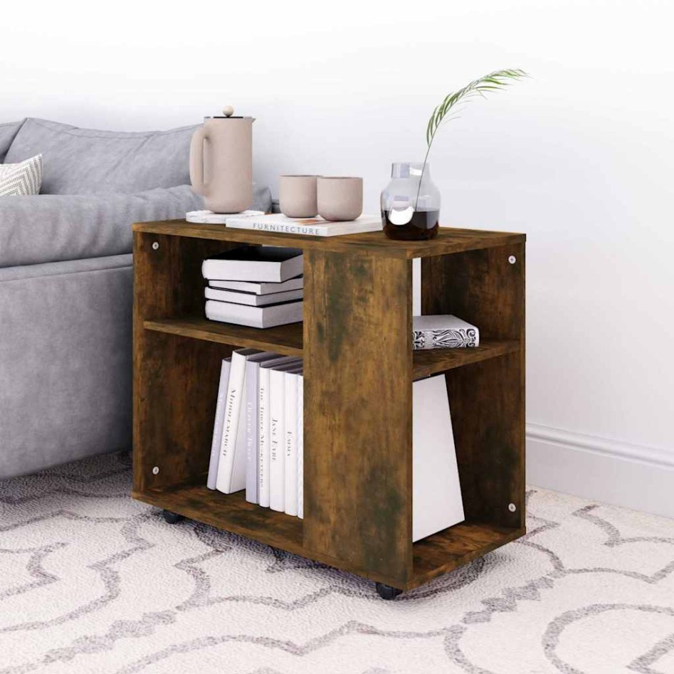 Mesa auxiliar madera contrachapada roble ahumado 70x35x55