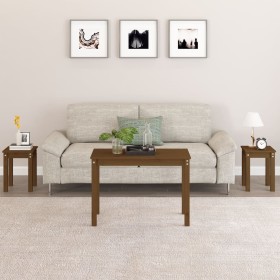 Mesas apilables 3 piezas madera maciza de pino marrón