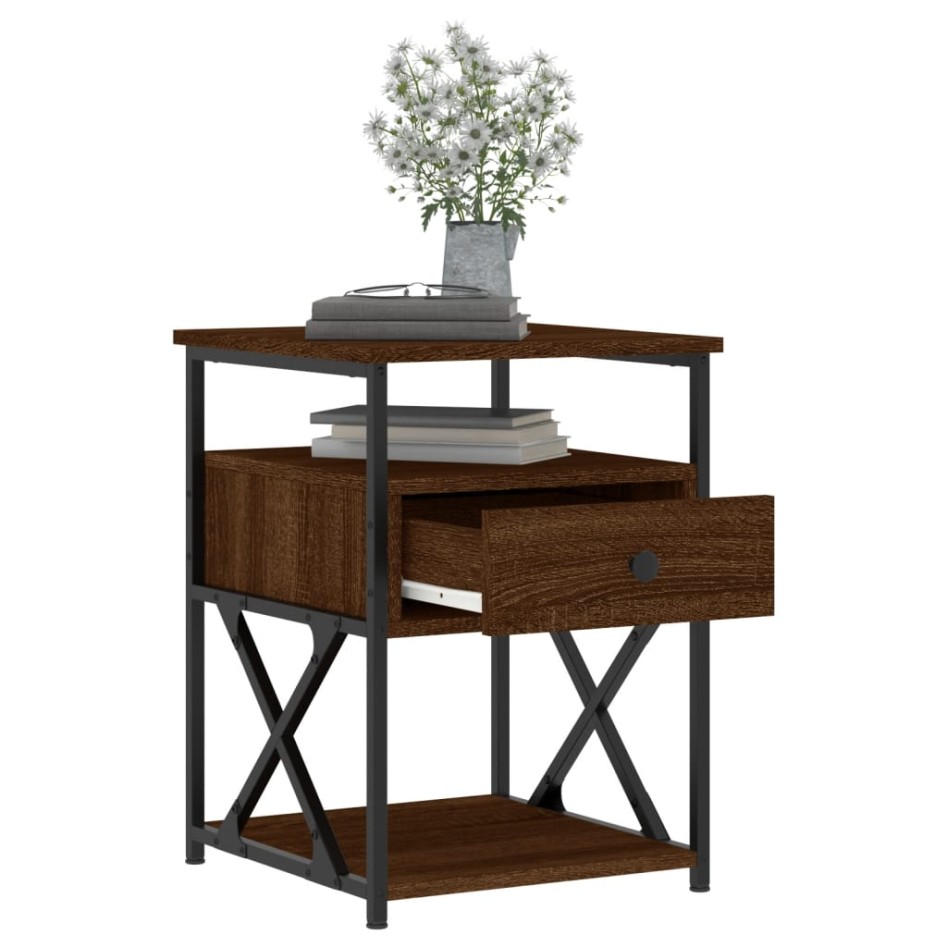 Mesita de noche madera de ingeniería marrón roble 40x42x55