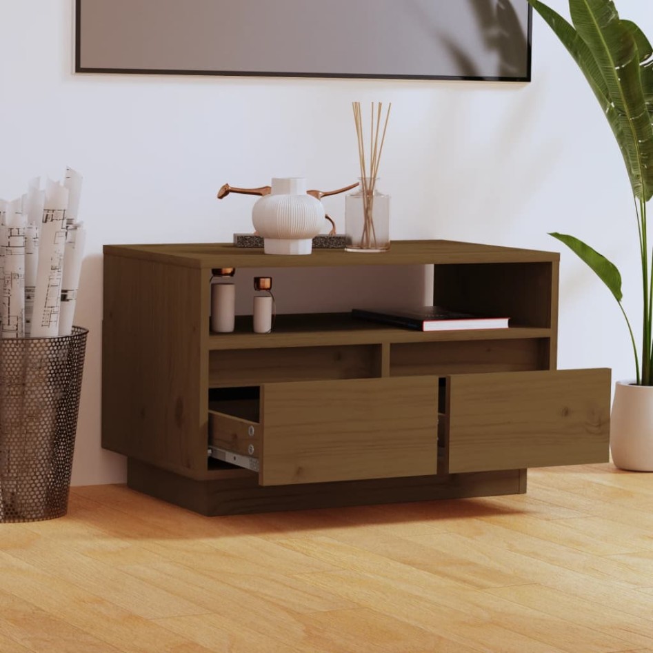 Mueble de TV madera maciza de pino marrón miel 60x35x37