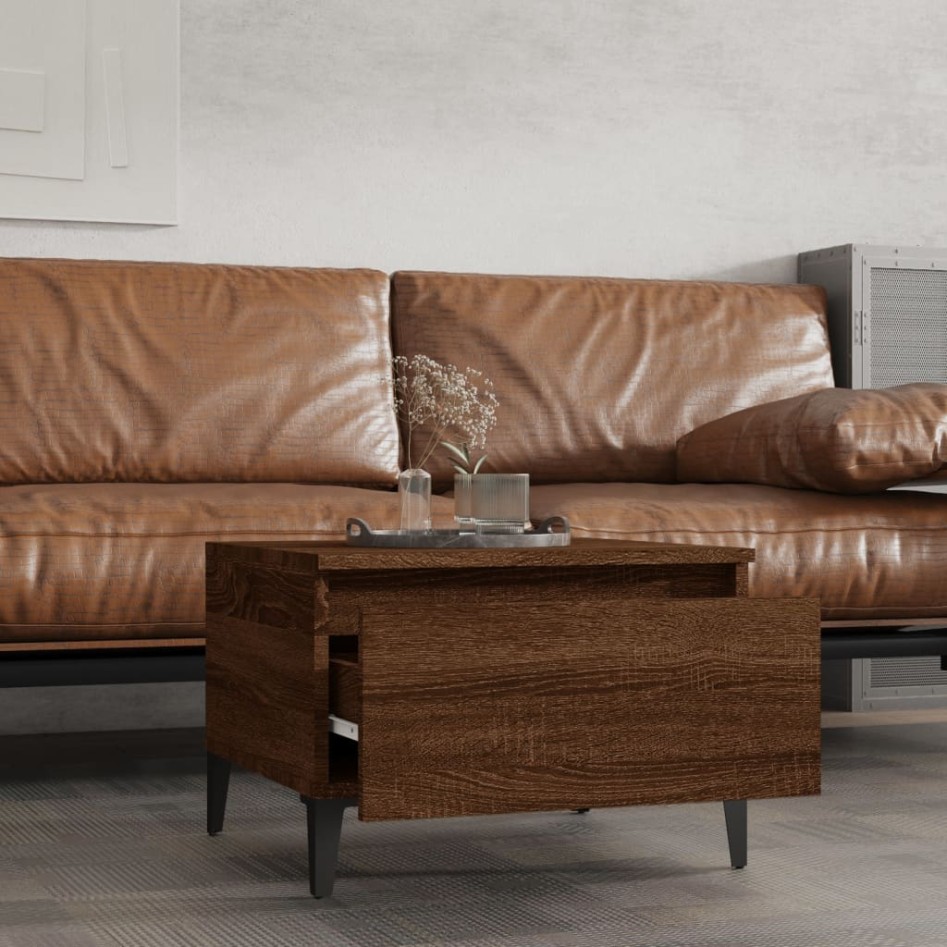 Mesa auxiliar madera contrachapada roble marrón 50x46x35