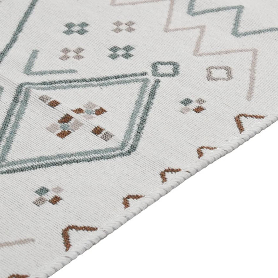 Alfombra de algodón beige y azul 120x180