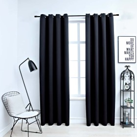 Cortinas opacas con anillas de metal 2 piezas negro 140x245
