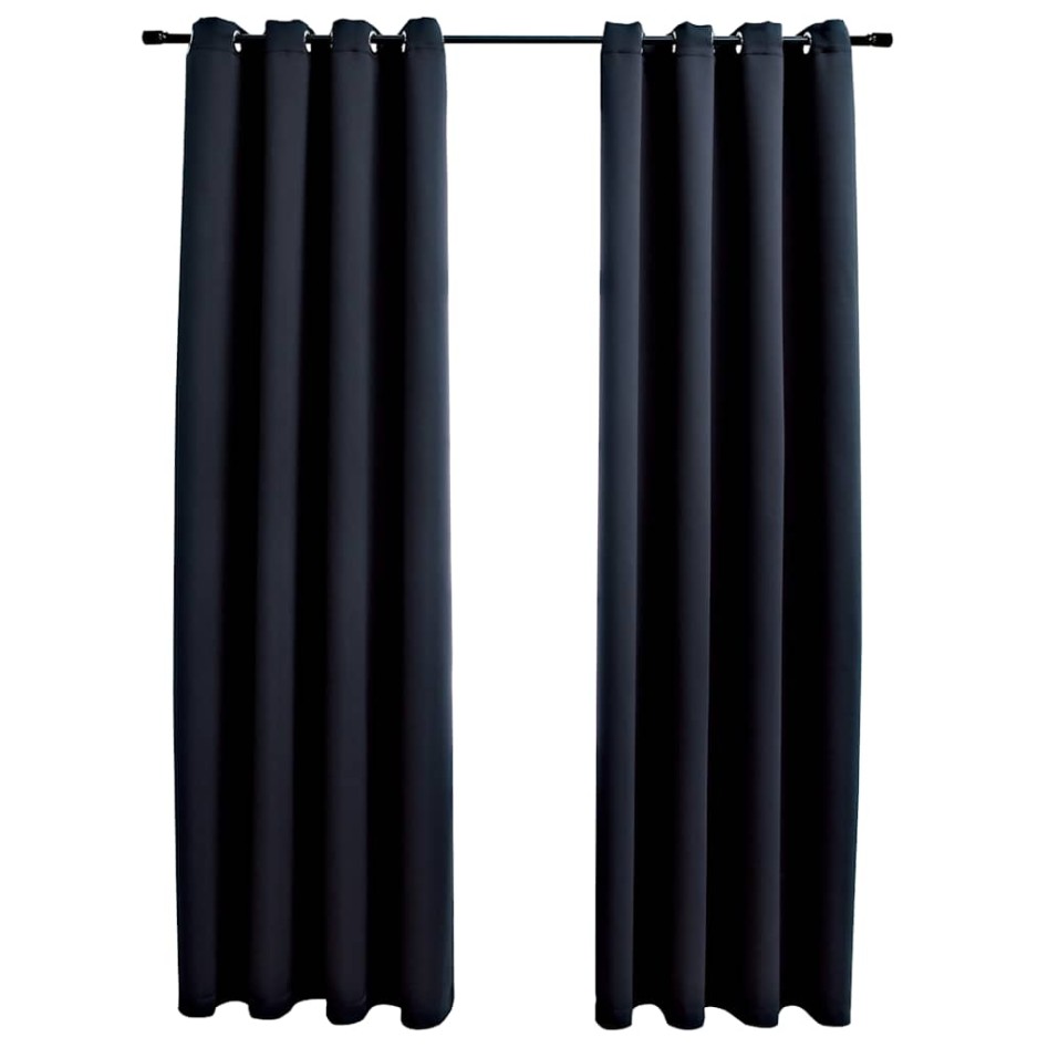 Cortinas opacas con anillas de metal 2 piezas negro 140x245