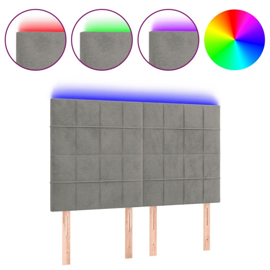 Cabecero con luces LED terciopelo gris claro 144x5x118/128