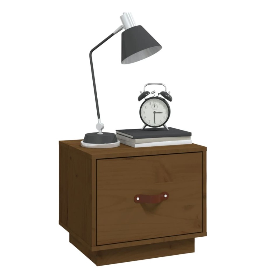 Mesita de noche madera maciza de pino marrón miel 40x34x35