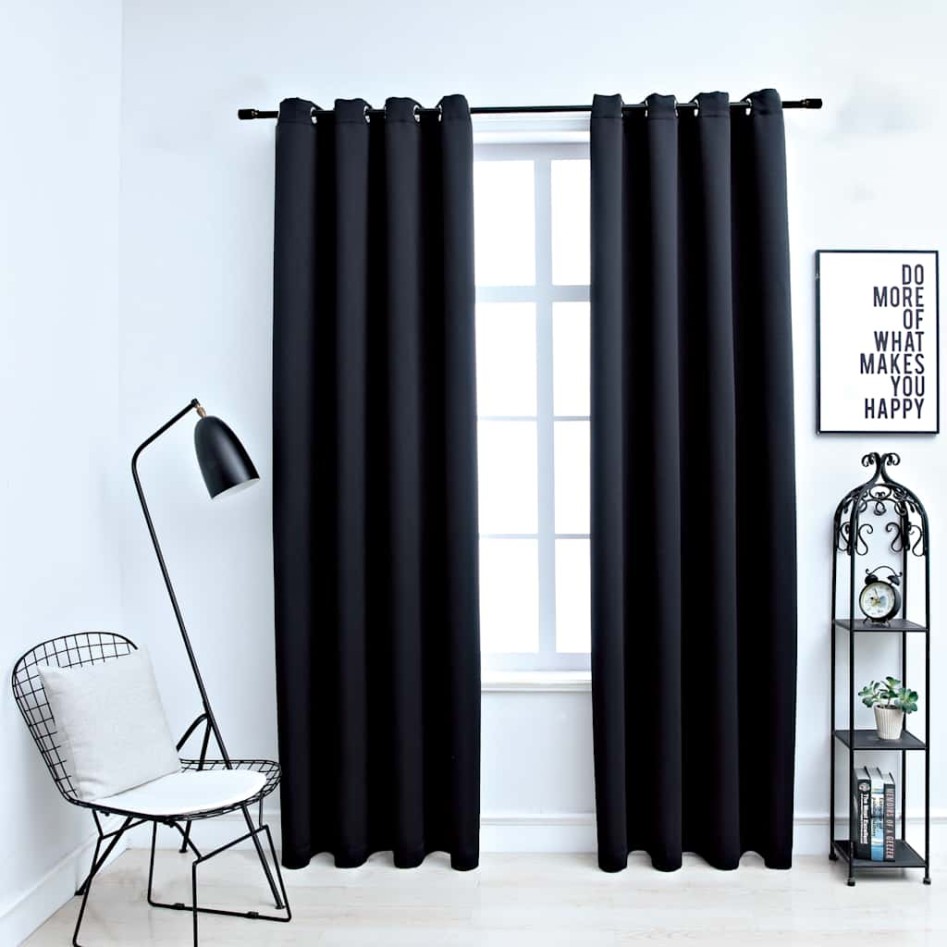 Cortinas opacas con anillas de metal 2 piezas negro 140x175
