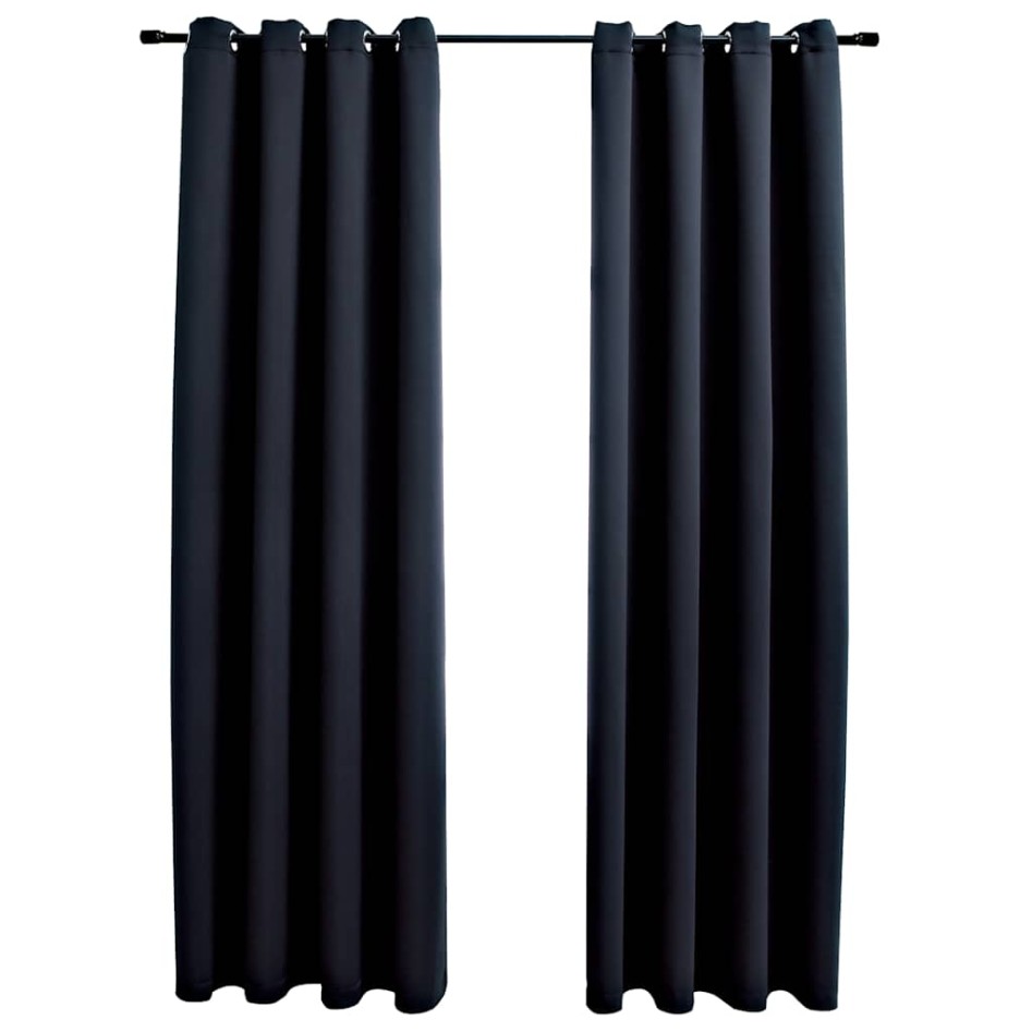 Cortinas opacas con anillas de metal 2 piezas negro 140x175