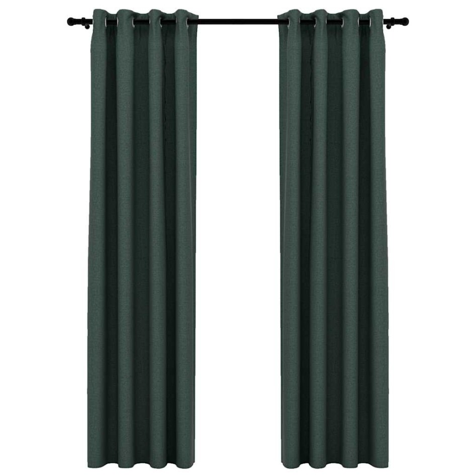 Cortinas opacas con ojales look de lino 2 pzas verde 140x225