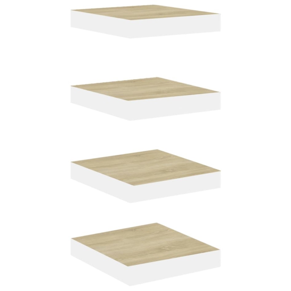 Estante flotante pared 4 uds MDF roble y blanco 23x23,5x3,8