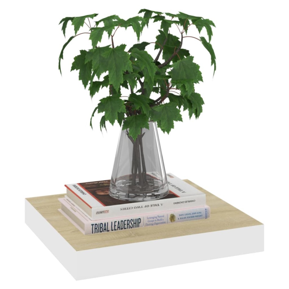 Estante flotante pared 4 uds MDF roble y blanco 23x23,5x3,8