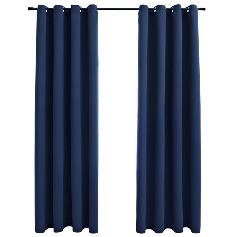 Cortinas opacas con anillas de metal 2 uds azul 140x175