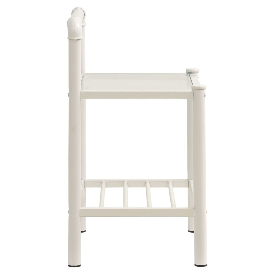 Mesita de noche metal vidrio blanco transparente